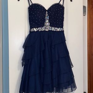 Navy Strapless Semi-beaded Mini Dress